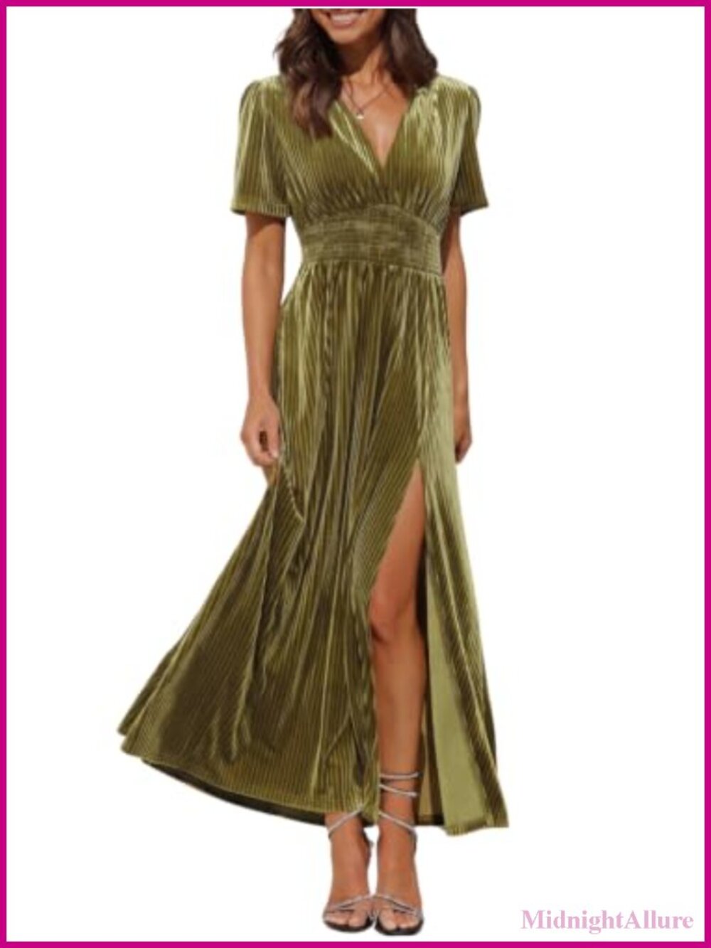 Women's Velvet Maxi Dress V-Neck Short Sleeve High Waist Formal Party Gown